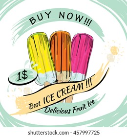  Illustration Of Set Fruit Ice With Price. Popsicle On A White Background. Popsicle Colorful Poster. Chocolate Ice Cream. Poster Design, Template