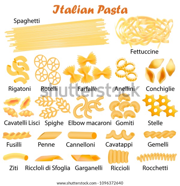 Illustration Set Kinds Italian Pasta Stock Illustration 1096372640