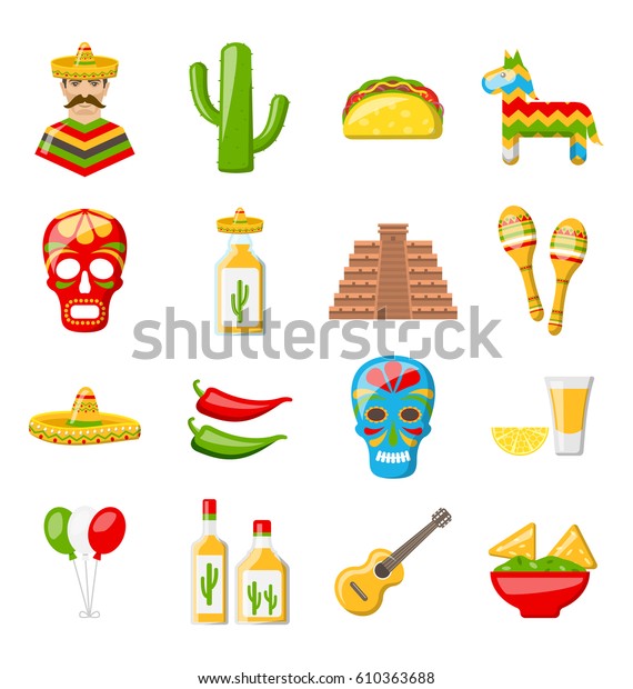 Illustration Set Mexico Icons Isolated On Stock Illustration 610363688