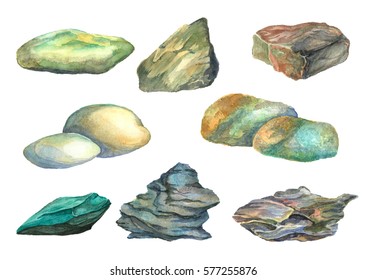 Illustration set of watercolor sea stones