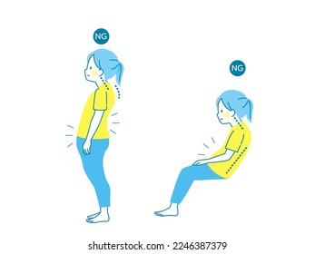 Illustration set woman and poor posture