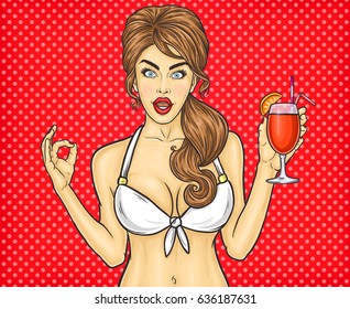 Illustration Sexy Pop Art Girl Shows Stock Illustration