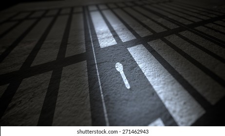 Illustration Of Shadow Of Jail Bars And Lock.