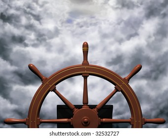 Illustration Of A Ships Wheel Steering A Steady Course Through Rough Waters