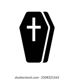 Illustration showing a black coffin icon on a white background Halloween holida