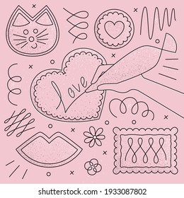 Illustration showing hand drawing on cookie with custom shape.  - Powered by Shutterstock