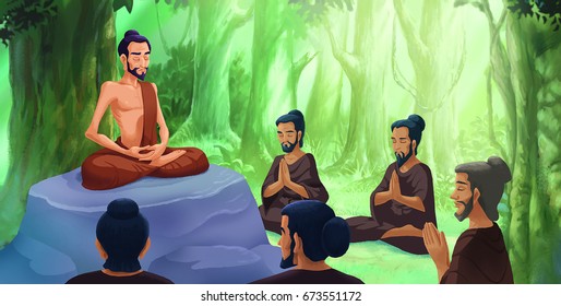 Illustration, Siddhartha Practiced The Extreme Forms Of Asceticism With The Support Of Five Monks