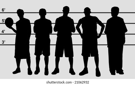 Illustration Of Silhouette Of Basketball Players In A Line-up