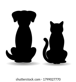 illustration of silhouettes of dog and cat with shadow on white background