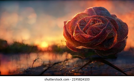 A Illustration Single Rose In Sunset