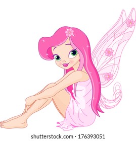 Illustration sitting cute pink young fairy  Raster version   