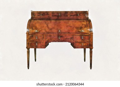 Illustration Sketch Of An Antique Writing Desk Secretary