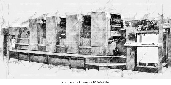 Illustration Sketch Of A Offset Printer