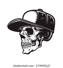 Illustration Skull Baseball Cap Engraving Style Stock Vector (Royalty ...