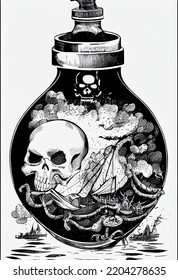 Illustration Of Pirate’s Skull Bottle