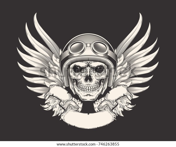 Illustration Skull Racer Helmet Goggles Sketch Stock Illustration 746263855