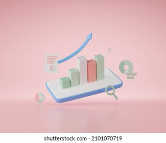 Illustration Of Smart Phone With Growing Stock Trading Chart, Business Concept.