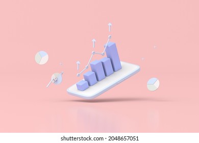 Illustration Of Smart Phone With Stock Trading Graph, Growing Strategy Chart, Business Concept. 3d Rendering.