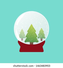 Illustration. Snowball With Flying Snow And Fir Trees