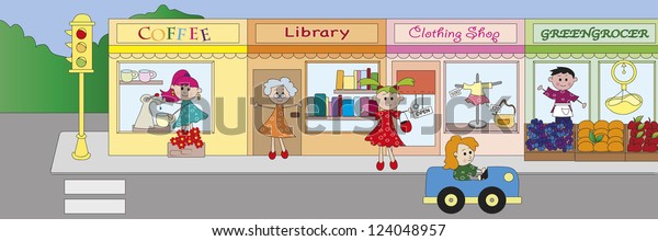illustration of some shop in a\
street