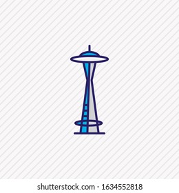 Illustration Of Space Needle Icon Colored Line. Beautiful Culture Element Also Can Be Used As Downtown Icon Element.