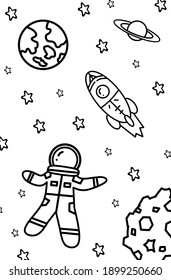 Illustration For Space Theme Coloring Book.