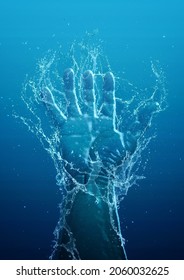 Illustration Of Splashing Water From A Hand Sinking In The Water