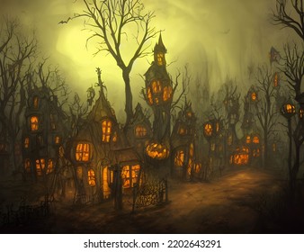 Illustration Of A Spooky Halloween Town