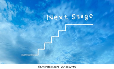 Illustration Of Stairs Above The Blue Sky And Next Stage Characters