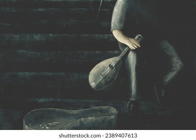 Illustration of street musician playing mandolin, passion concept - Powered by Shutterstock