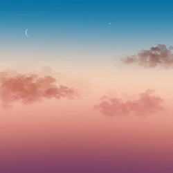Illustration Of The Sunset On The Evening With The Crescent Moon And The Northern Seven Stars And Cloud