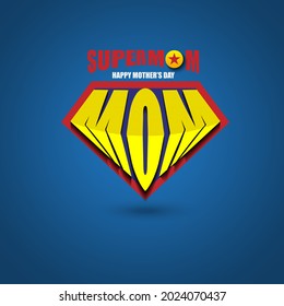 Illustration Super Mom Logo Concept Form Super Hero Badge Tag Label And Logo On Blue Pattern