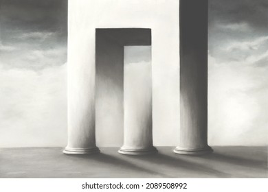 Illustration of surreal architecture, optical illusion abstract concept