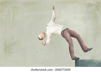 illustration of surreal man collapsing, falling down, abstract concept