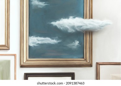 Illustration of surreal painting of sky, think outside the box concept
