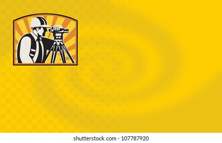 Illustration of surveyor civil geodetic engineer worker with theodolite total station equipment with sunburst done in retro woodcut style, - Powered by Shutterstock