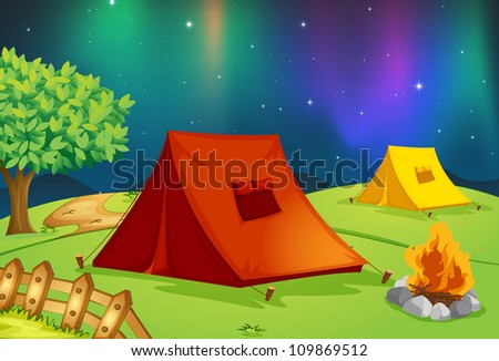 Similar – Image, Stock Photo Many tents in the mountain. Sunshine morning in the forest.