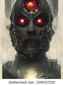 Illustration Terminator Cyborg Face Horror