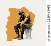 Illustration of Thinking Man statue sketch illustration Auguste Rodin