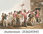 Illustration of thirty-third regiment (1814) by George Walker. Vintage people landscape painting. Vintage people art drawing illustration, old painting art print of people landscape.