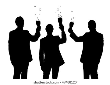 Illustration of three business men holding drinks
