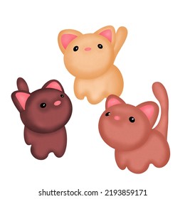 Illustration Of Three Cute Cats. Animals. 