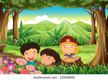 Illustration Three Playful Kids Woods Stock Illustration 210448981 ...