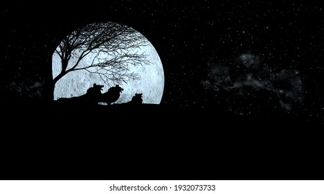 Illustration Of Three Wolf Howling During Full Moon Night, A Howl Can Communicate Things Like A Wolf’s Location, Warnings About Predators,