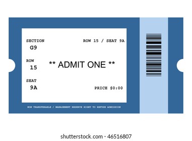 Illustration Of Ticket For Event With Bar Code, Isolated On White Background.