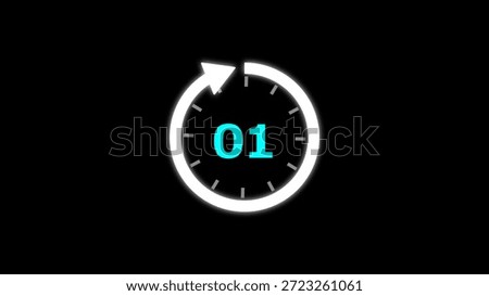 Illustration timer icon with 01 min. timer 01 minutes countdown icon. motion graphic arrow Clock 01 minute icon, white background 4k Illustration.