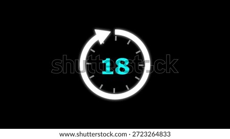 Illustration timer icon with 18 min. timer 18 minutes countdown icon. motion graphic arrow Clock 18 minute icon, white background 4k Illustration.
