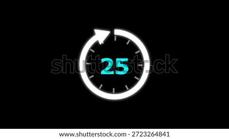Illustration timer icon with 25 min. timer 25 minutes countdown icon. motion graphic arrow Clock 25 minute icon, white background 4k Illustration.