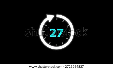 Illustration timer icon with 27 min. timer 27 minutes countdown icon. motion graphic arrow Clock 27 minute icon, white background 4k Illustration.