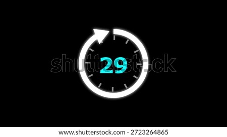 Illustration timer icon with 29 min. timer 29 minutes countdown icon. motion graphic arrow Clock 29 minute icon, white background 4k Illustration.
